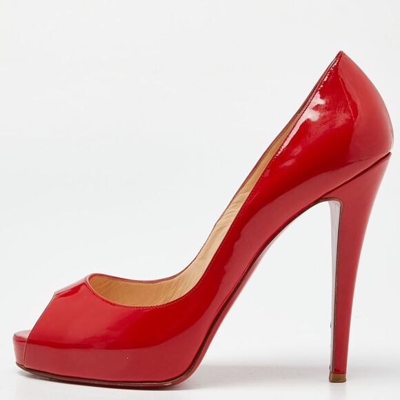 Christian Louboutin Red Patent Leather Very Prive Peep-Toe Pumps Size 40 - Picture 1 of 4